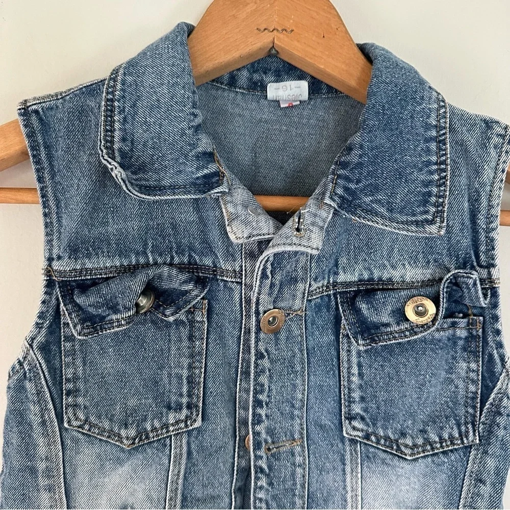 Sequin Panda Denim Vest Girls Size Small